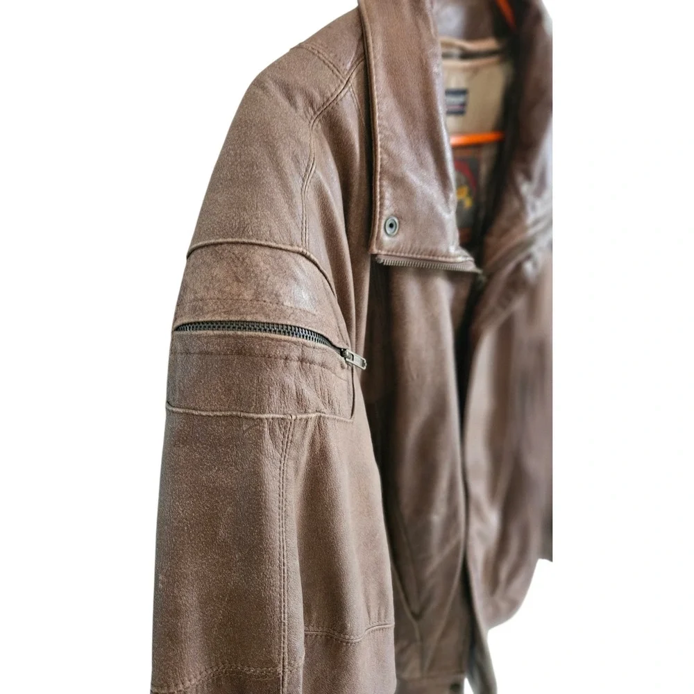 Adventure Bound Originals Mens Brown Leather Bomber Jacket Thinsulate 2X Vintage